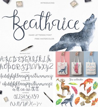 Beathrice font and watercolor elements