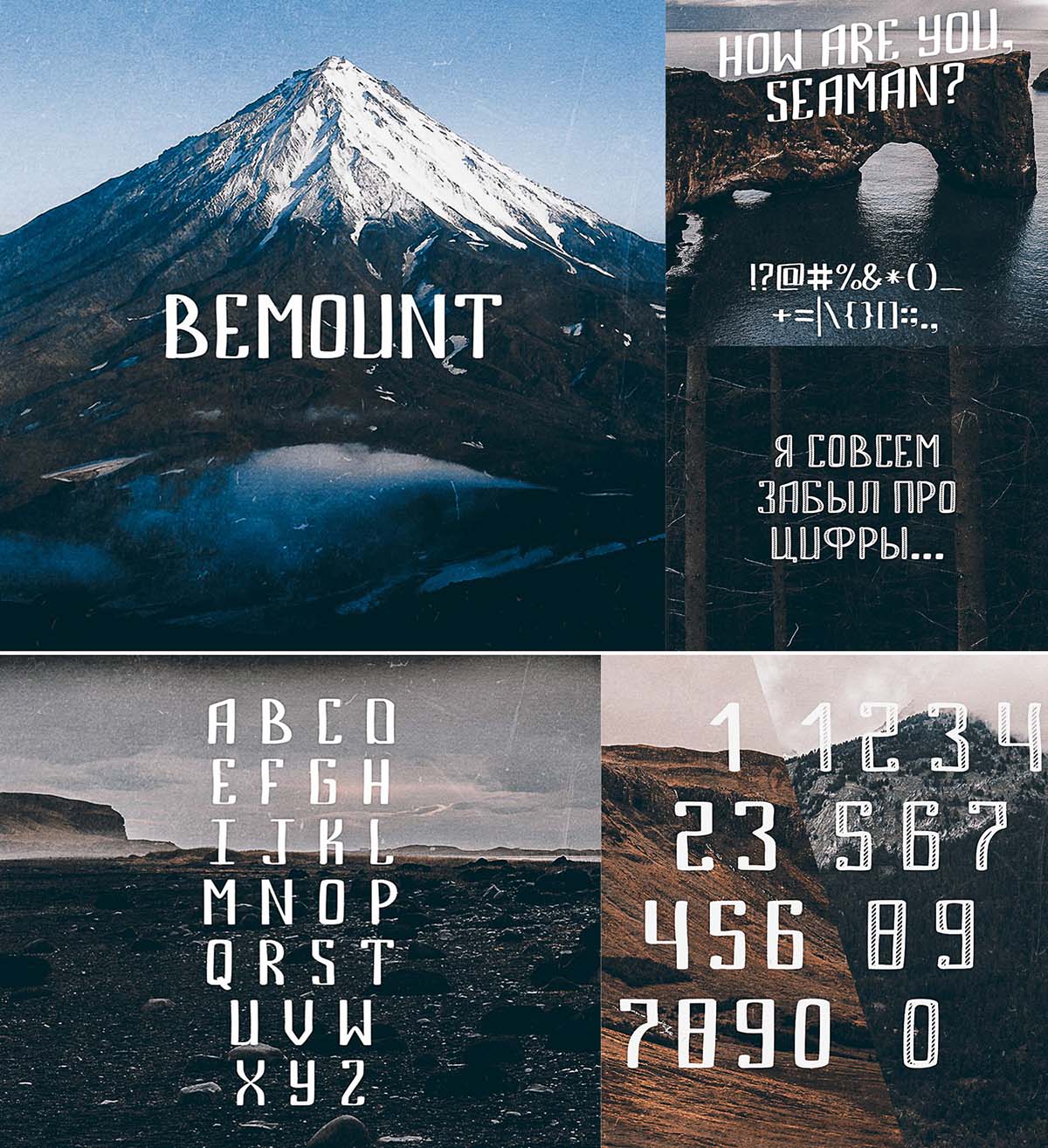 Bemount free font with cyrillic and roman typeface