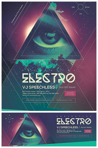 Electro club hipster eye poster and facebook cover set