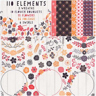 Floral clipart and patterns beautiful bundle set
