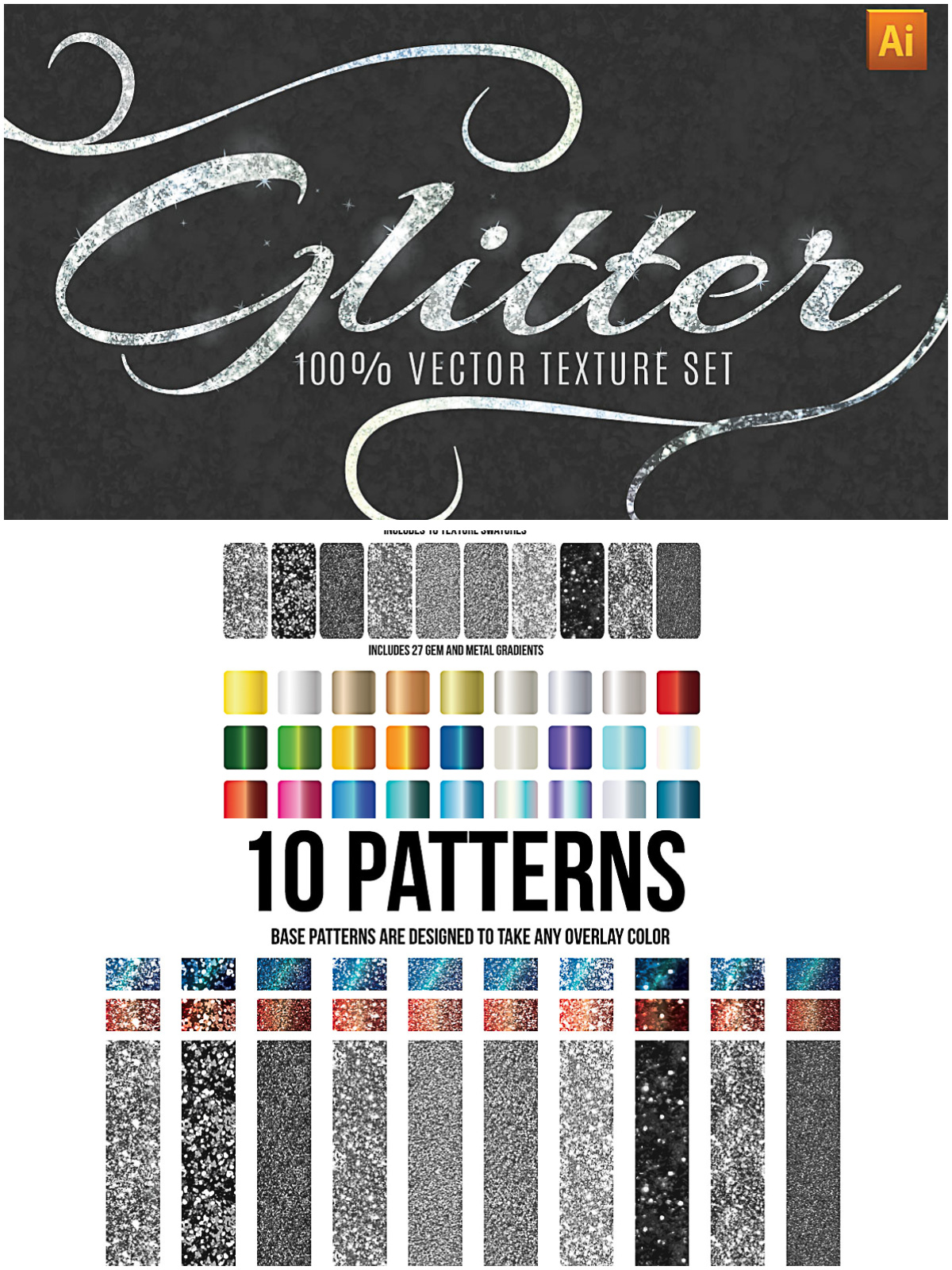 Glitter pattern and texture vector set