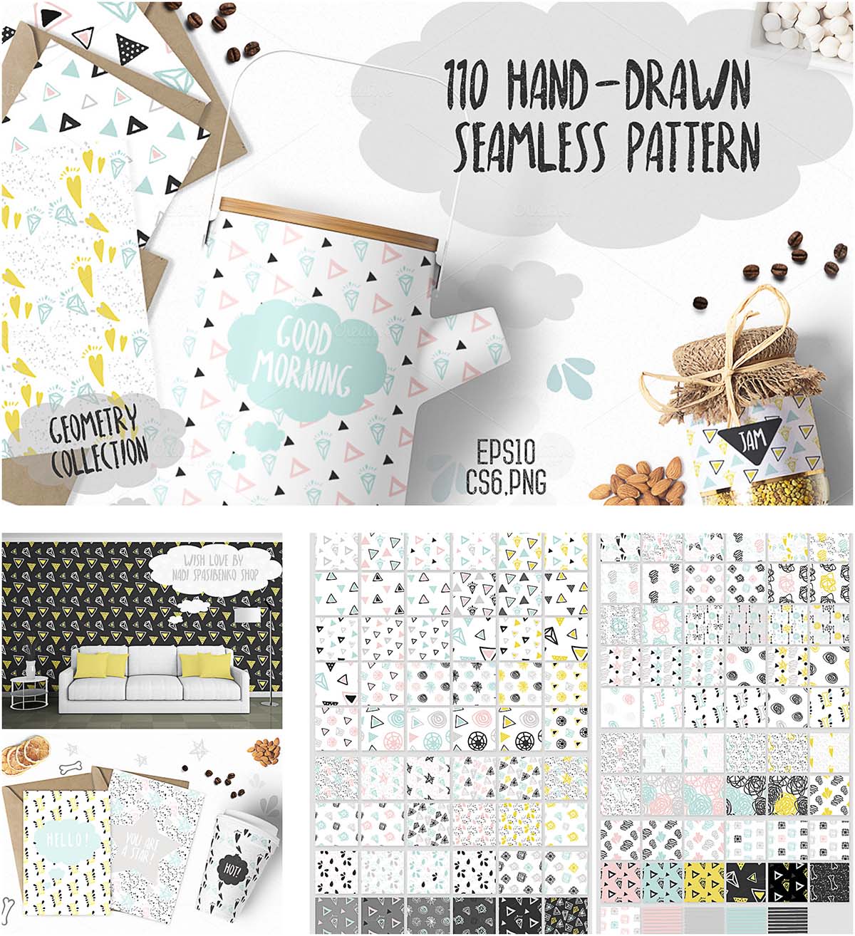 110 Hand drawn seamless patterns collection
