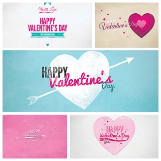 Valentine's Day lovely postcards with paper hearts collection