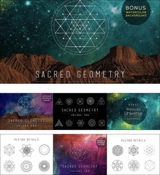 Sacred geometry vector set with universe background