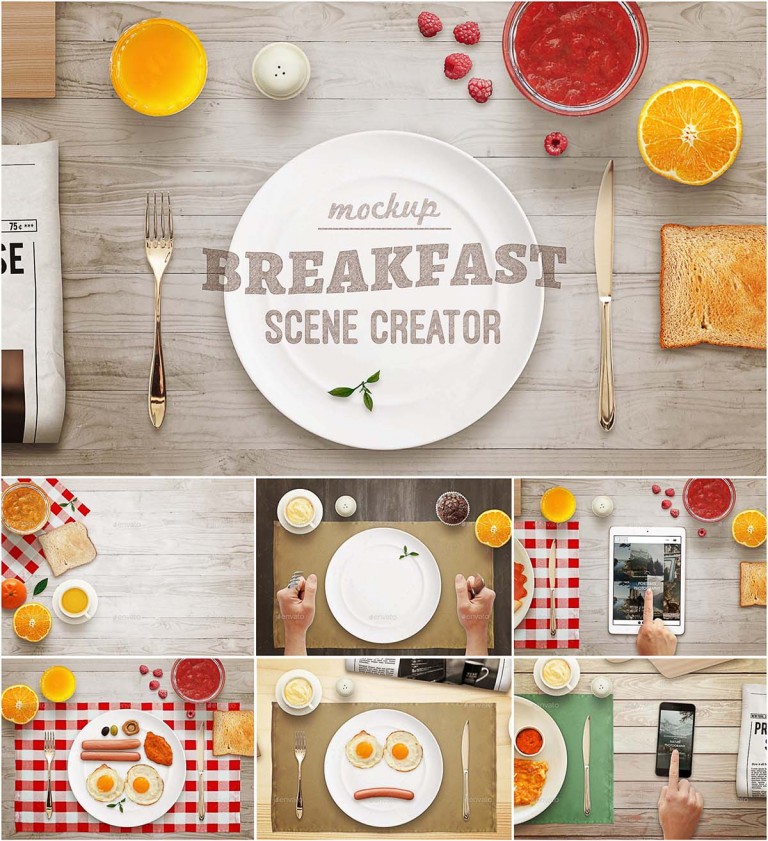 Download Breakfast mockup scene creator set | Free download