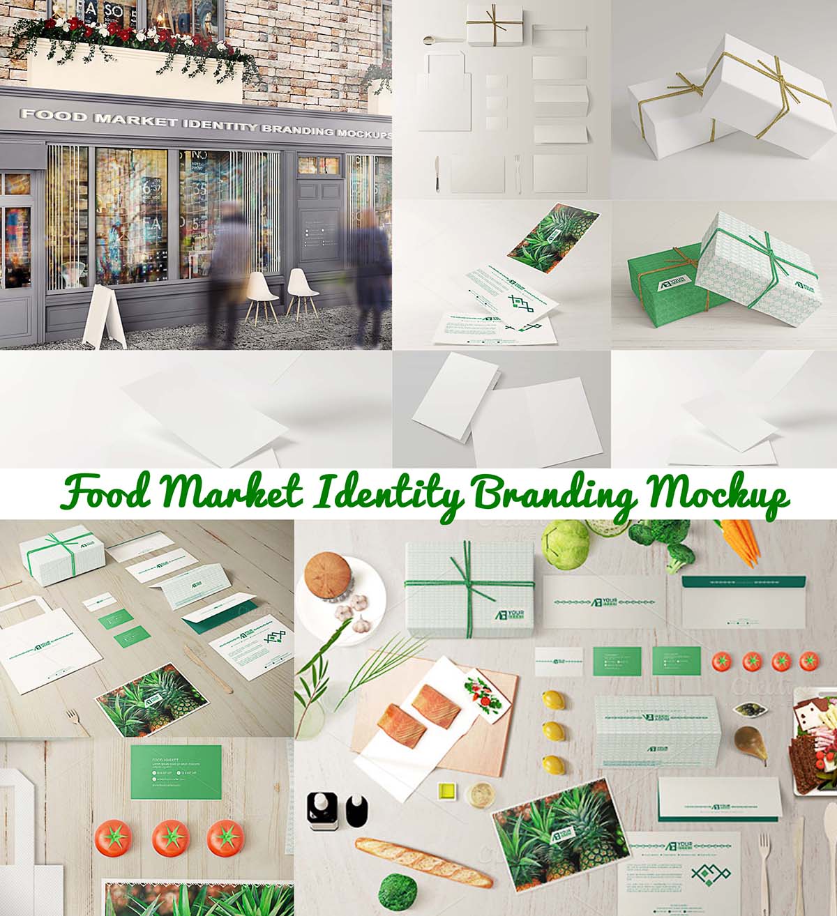 Food market identity branding mockups