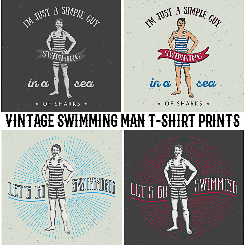 4 Vintage swimming man t-shirt prints