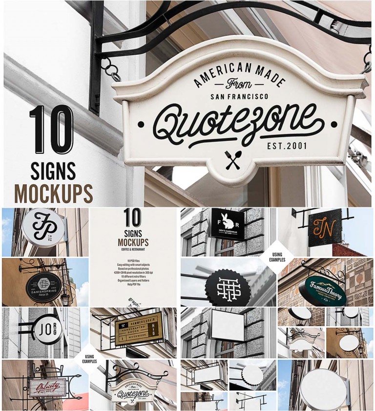 Download Set of 10 original restaurant and cafe signs mockups for ...