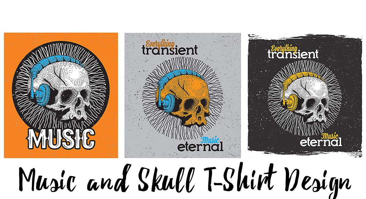 Skulls with earphones music T-Shirt print