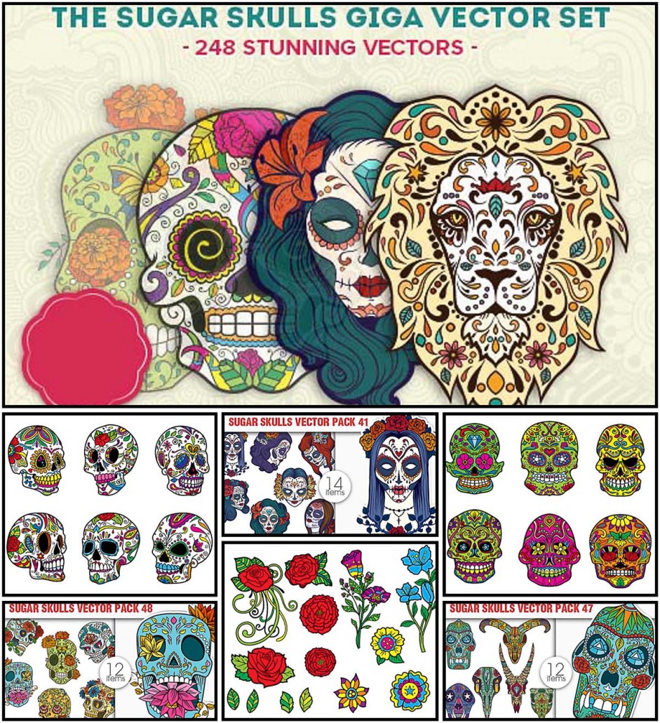 Download Sugar skull big vector pack | Free download