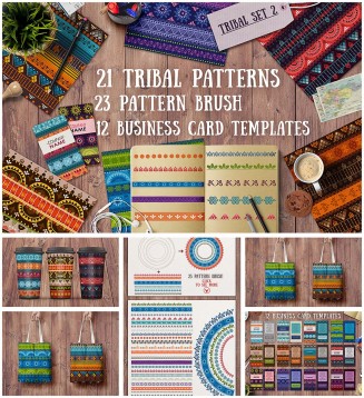 Tribal ethnic patterns and cards set