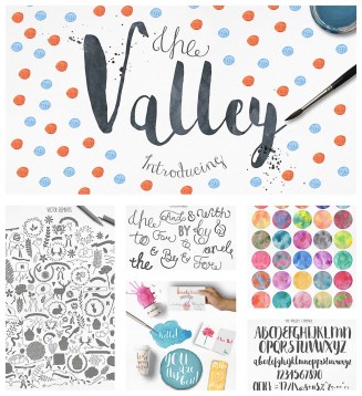 Valley fonts and watercolor textures