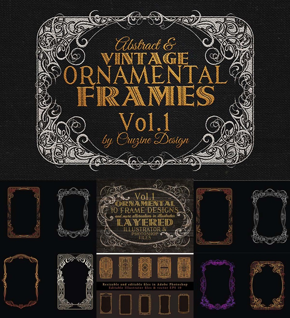 Vintage frames with ornaments set | Free download
