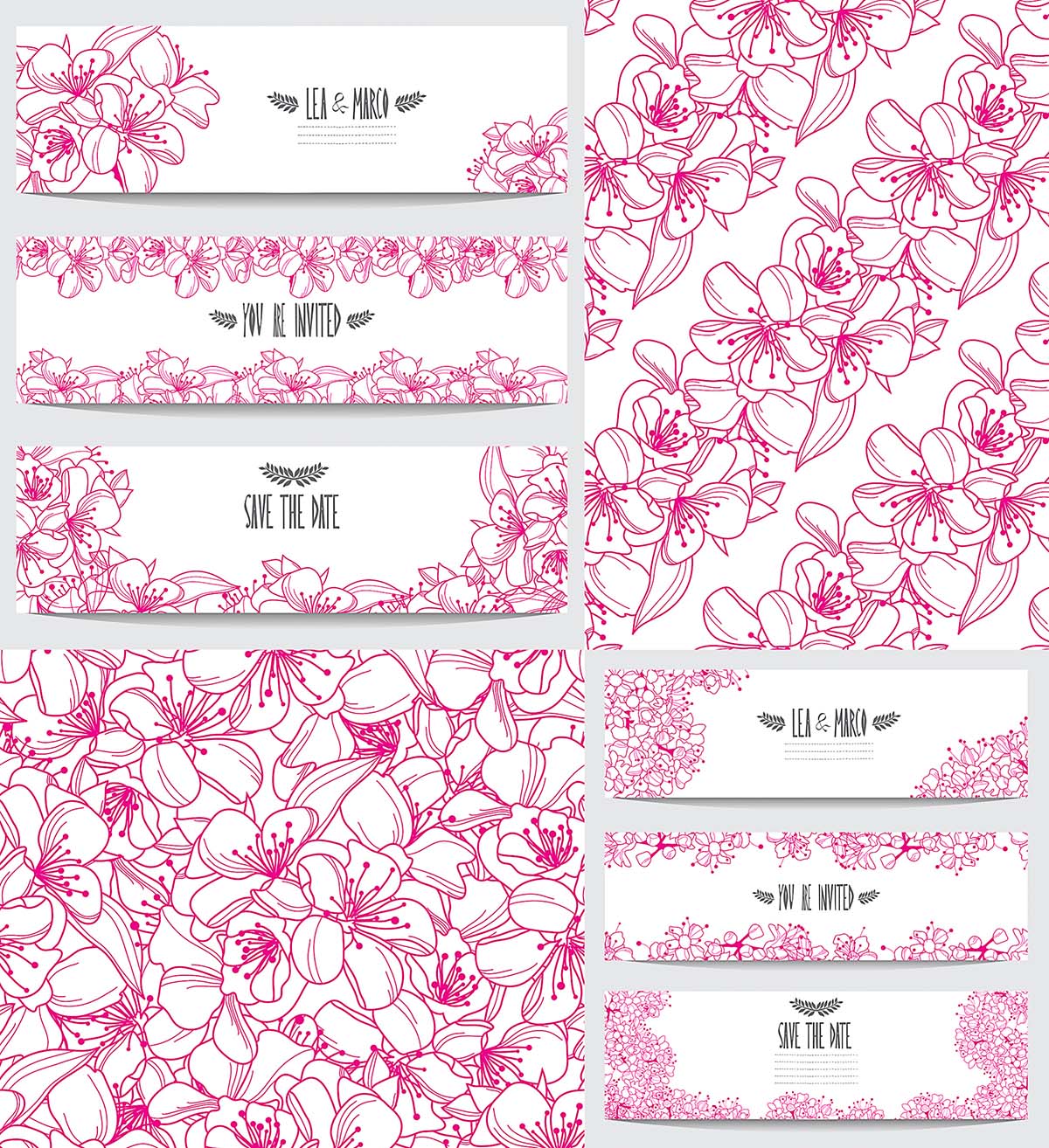 Pink blossom pattern and invitations set