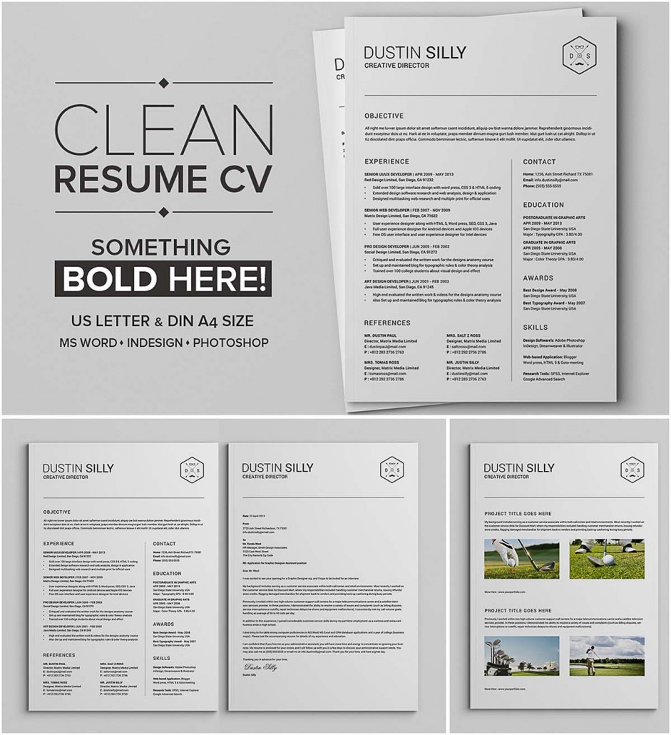 Clean and simple editable resume set Free download