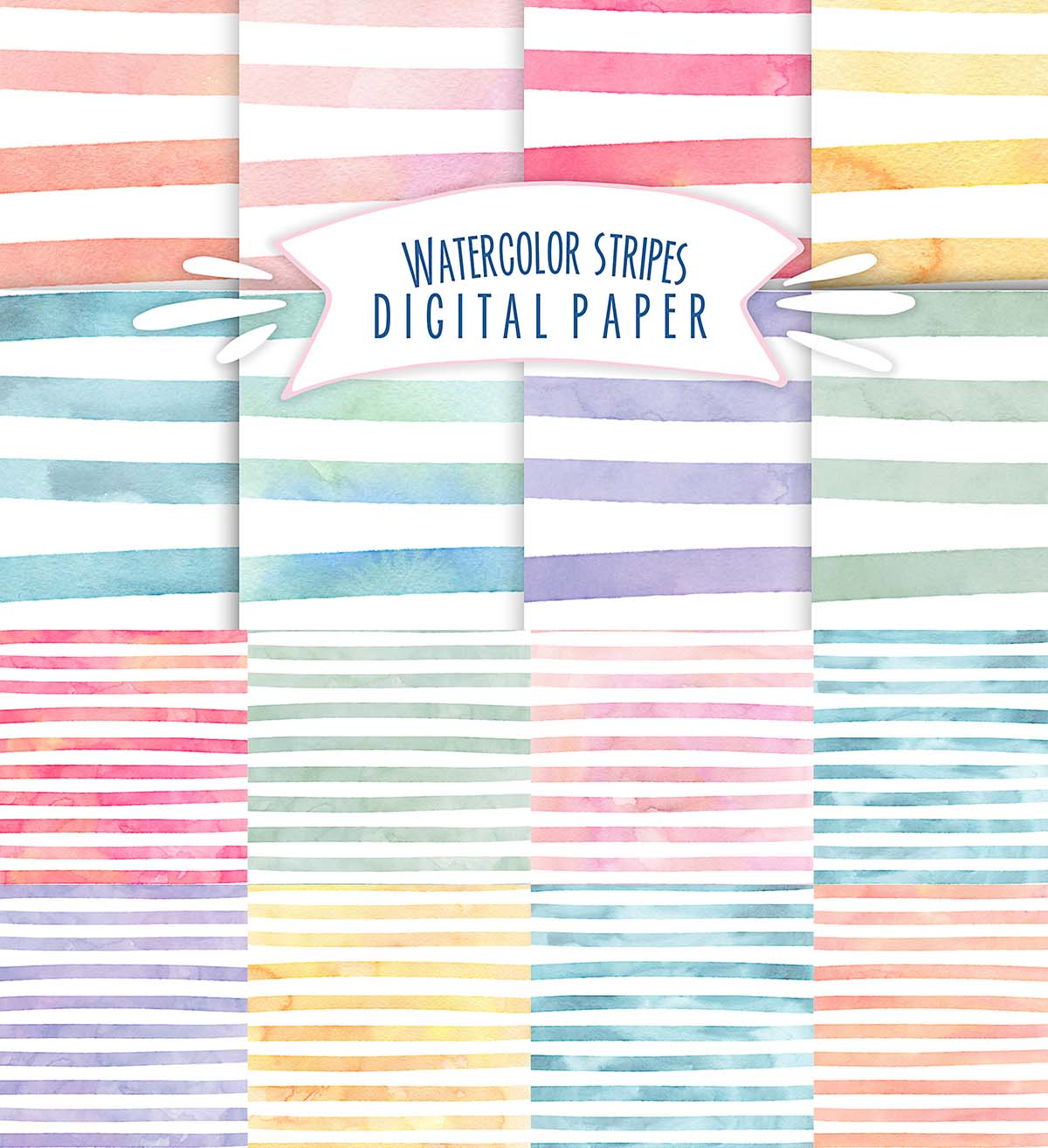 Watercolor stripes pattern set