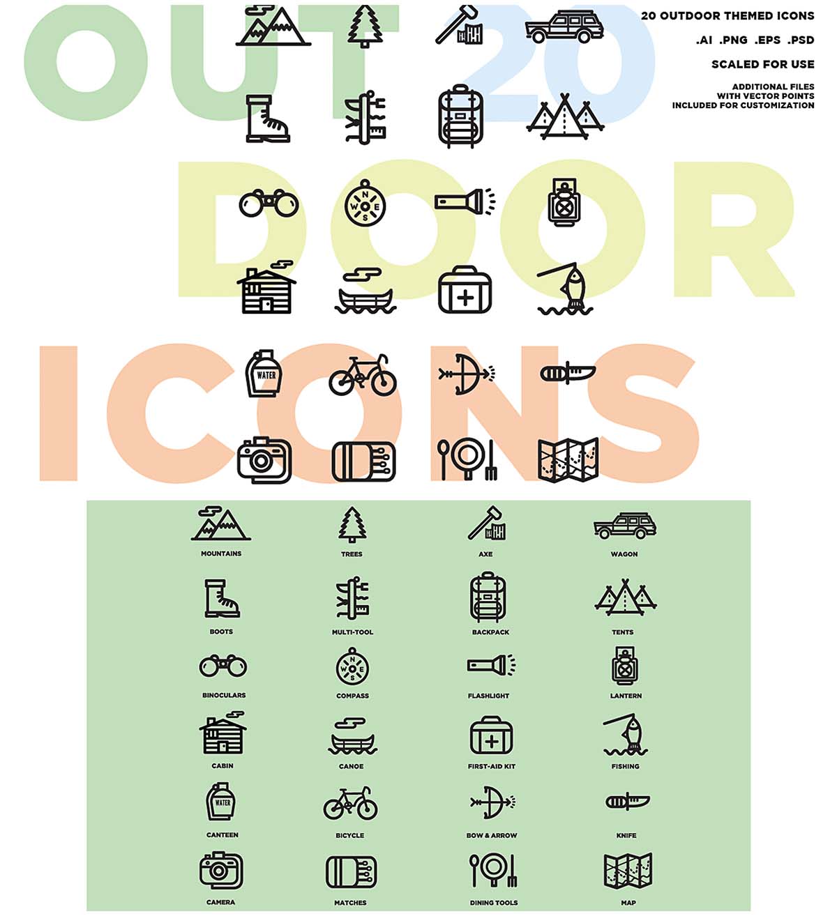 Outdoor elements icon vector set