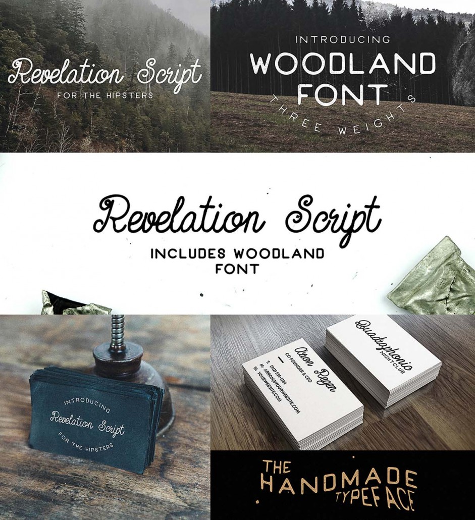 Revelation script and woodland font set | Free download