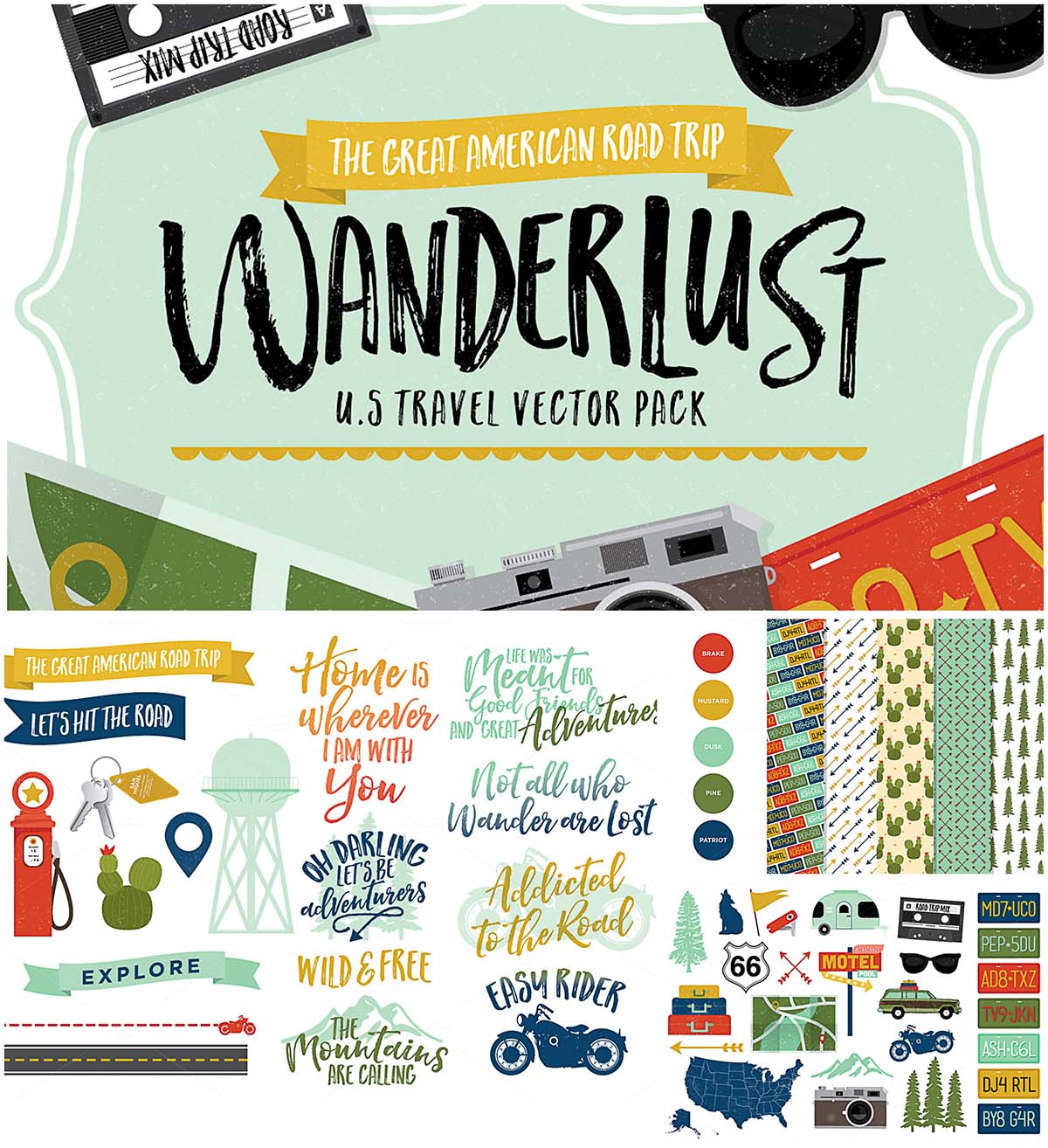 wanderlust U.S. travel vectors and patterns