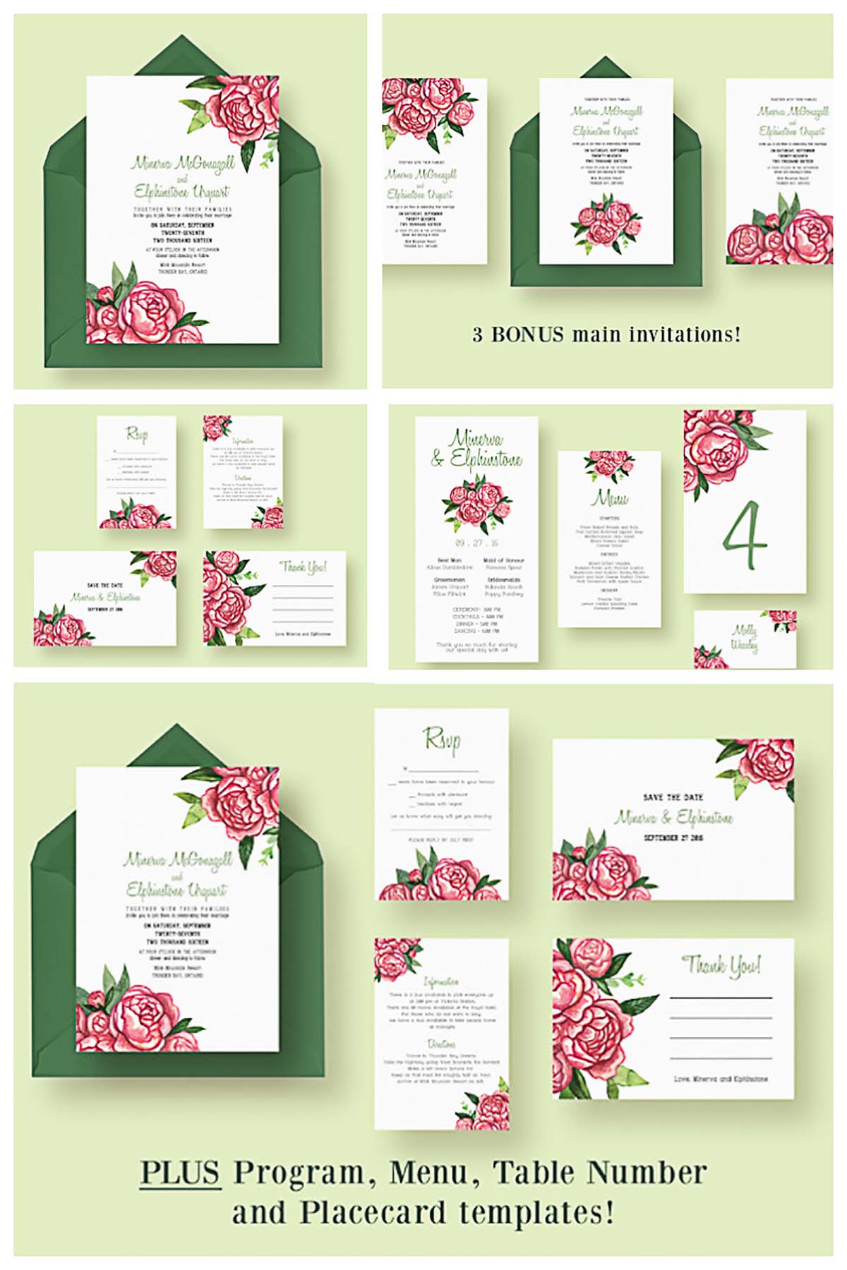 Elegant wedding cards with roses set