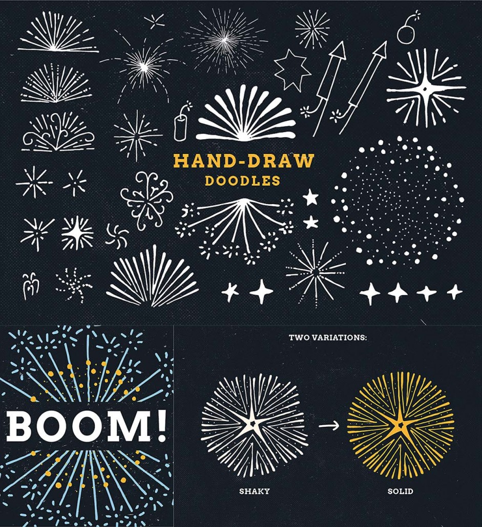 Fireworks doodles and illustrations vector set | Free download