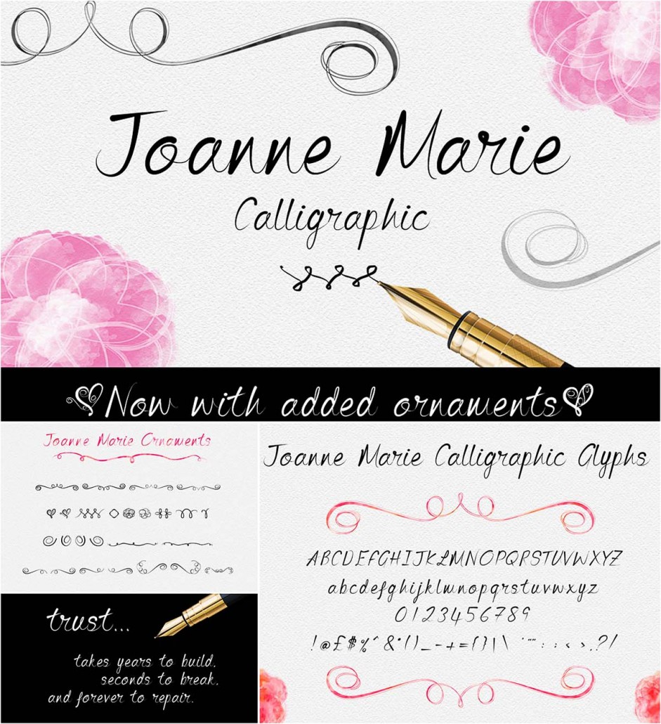 Joanne Marie font and ornaments set Free download