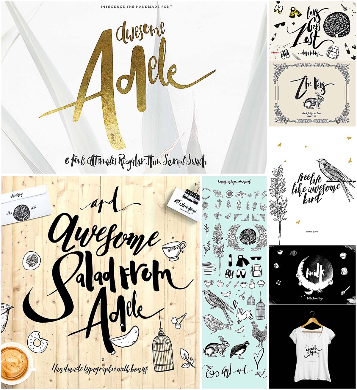 Adele Awesome hand darwn font and illustrations