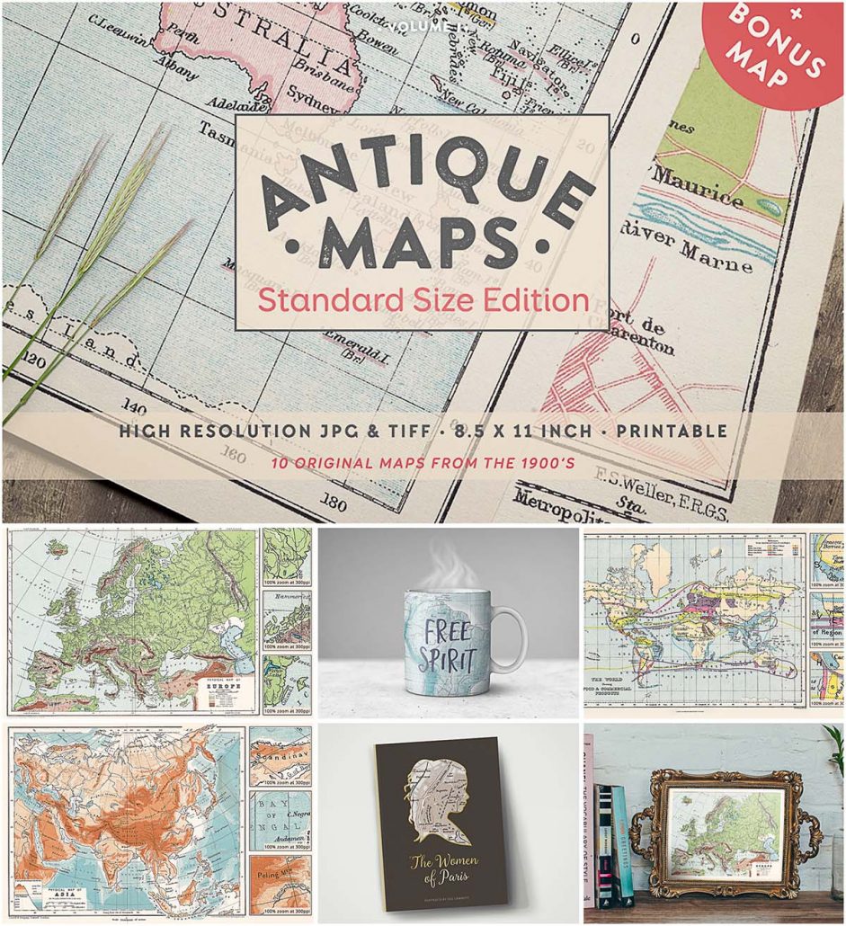 Antique printables maps set | Free download