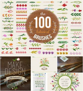 100 colorful botanical brushes set