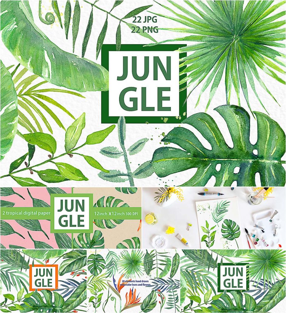 Download Clip Art Jpg Gray Tropical Leafs Collection Grey Palm Leaves Watercolor Clip Art Pack Printable Png Svg Vector Ai Corel Files Included Art Collectibles
