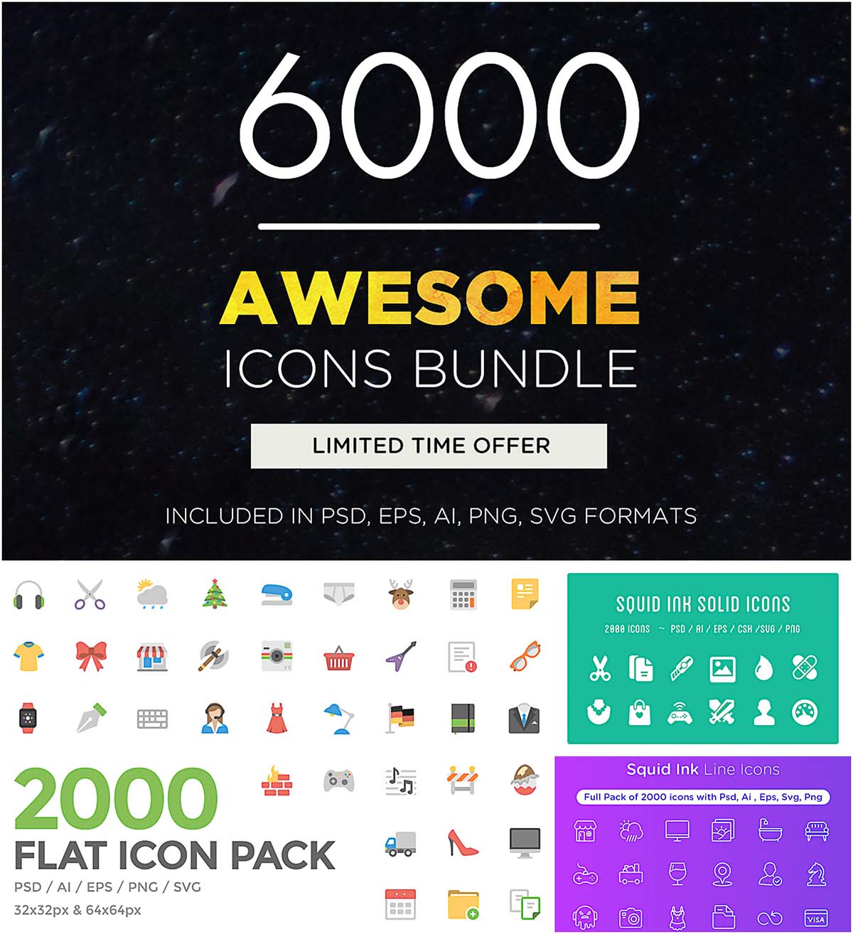 Big bundle of 6000 flat icons