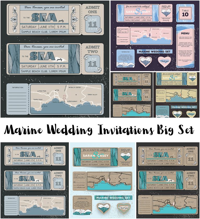 Marine wedding invitations set | Free download