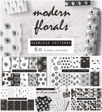 Monochrome flower pattern set