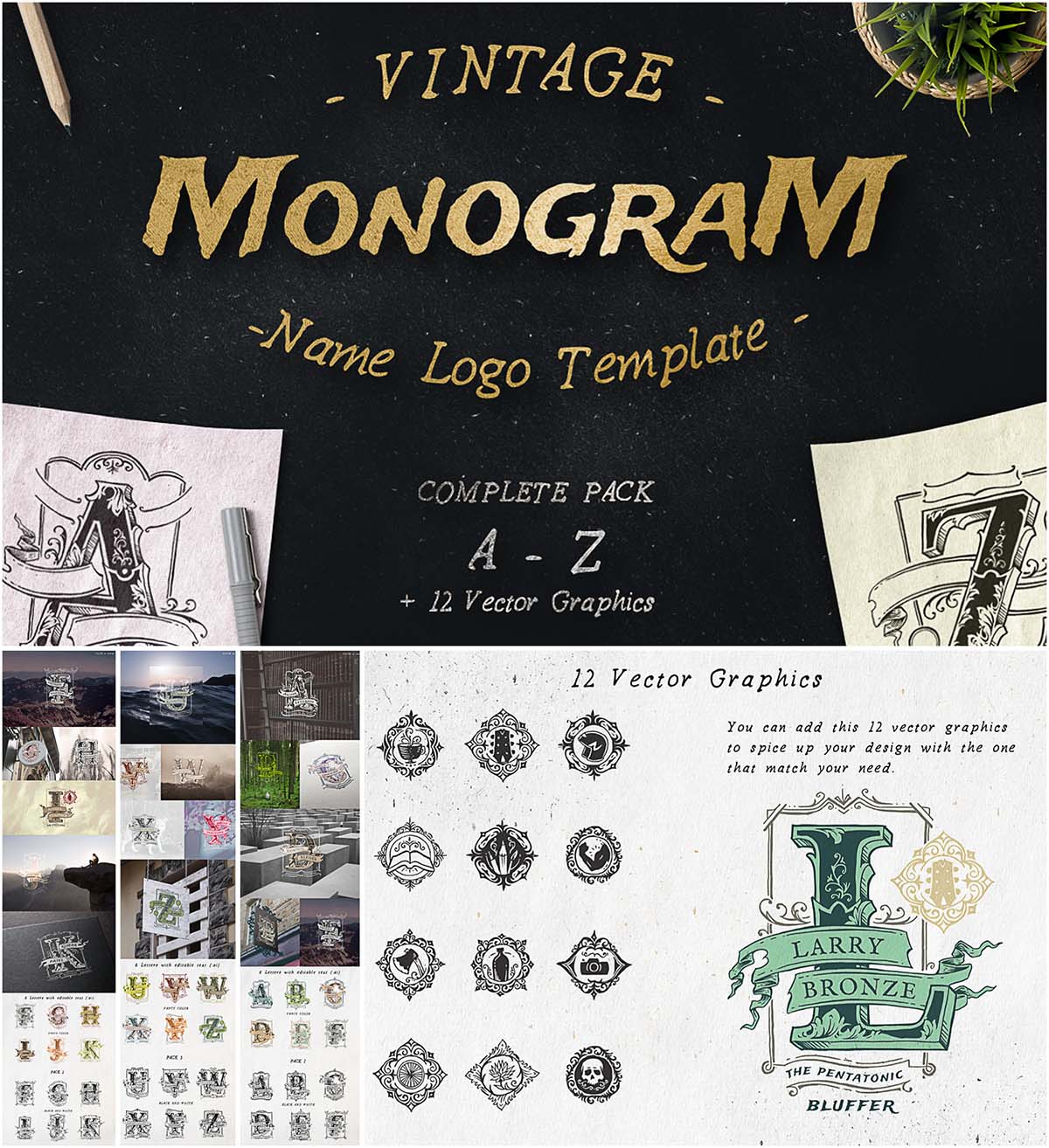 Retro monogram logotype set