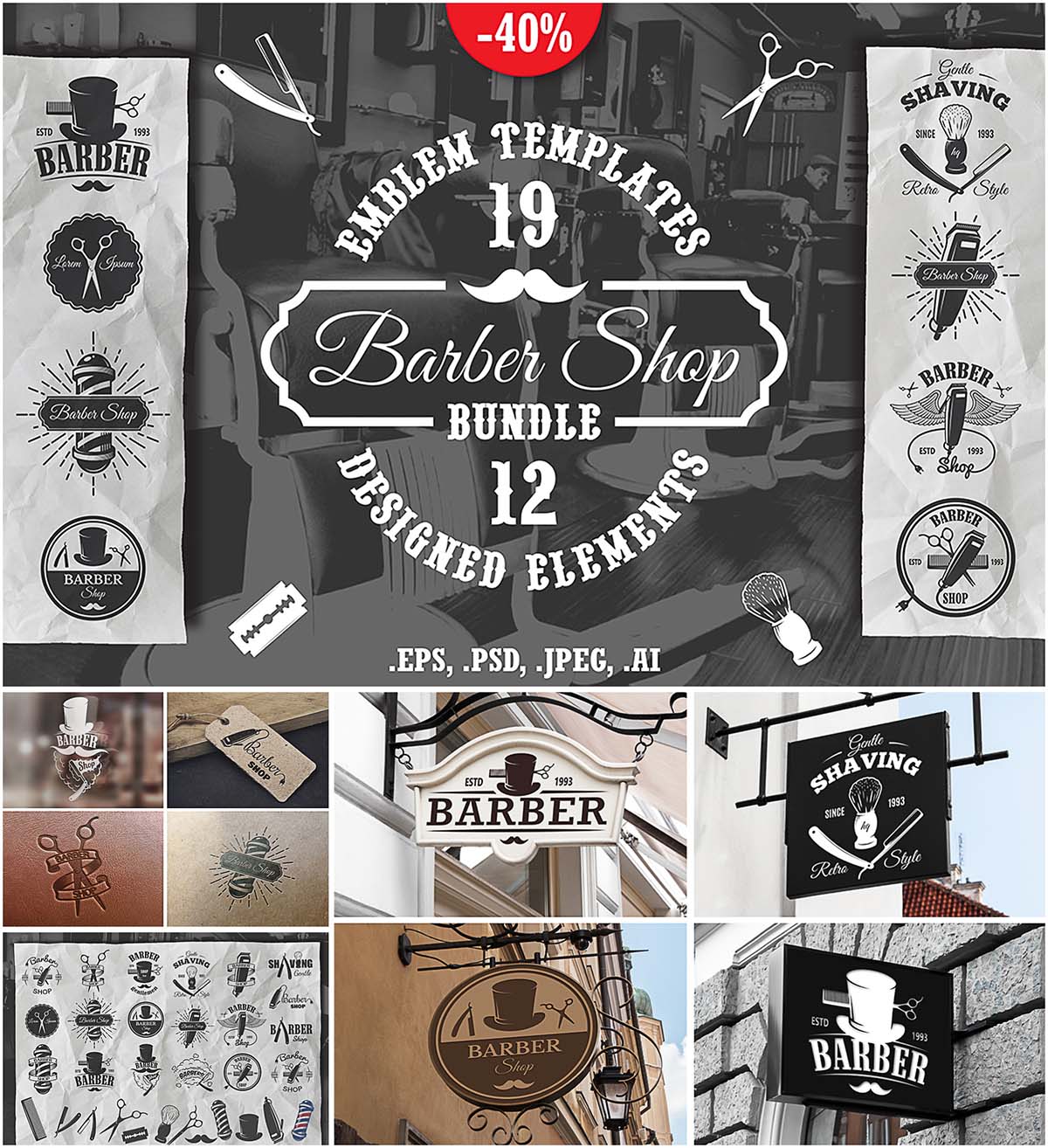 Barber logo and emblems set