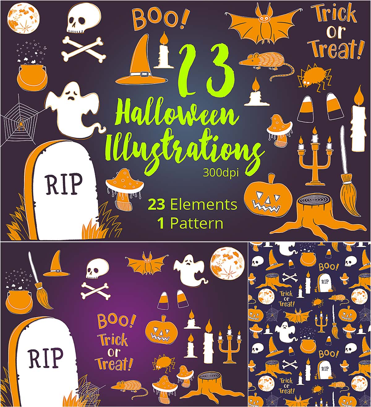 Haloween pattern and illustrations
