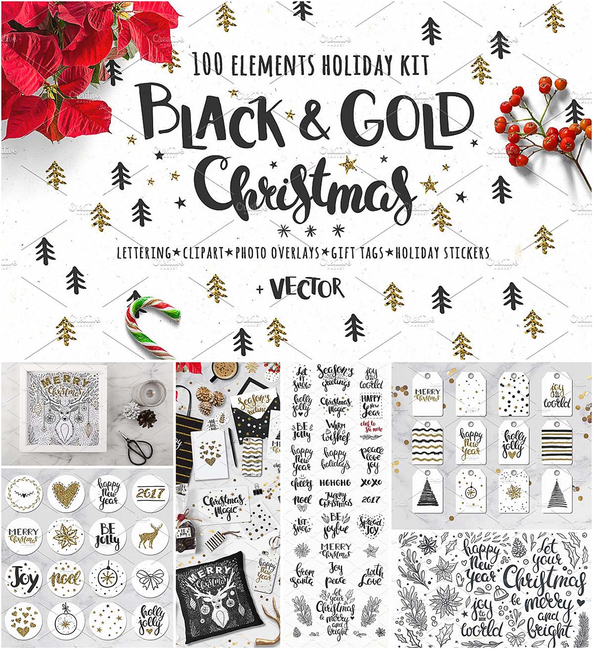 Black gold Christmas vector set