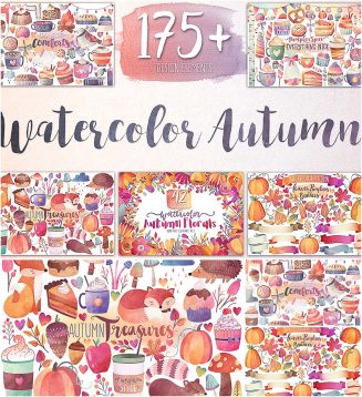 Watercolor autumn and winter illustrations