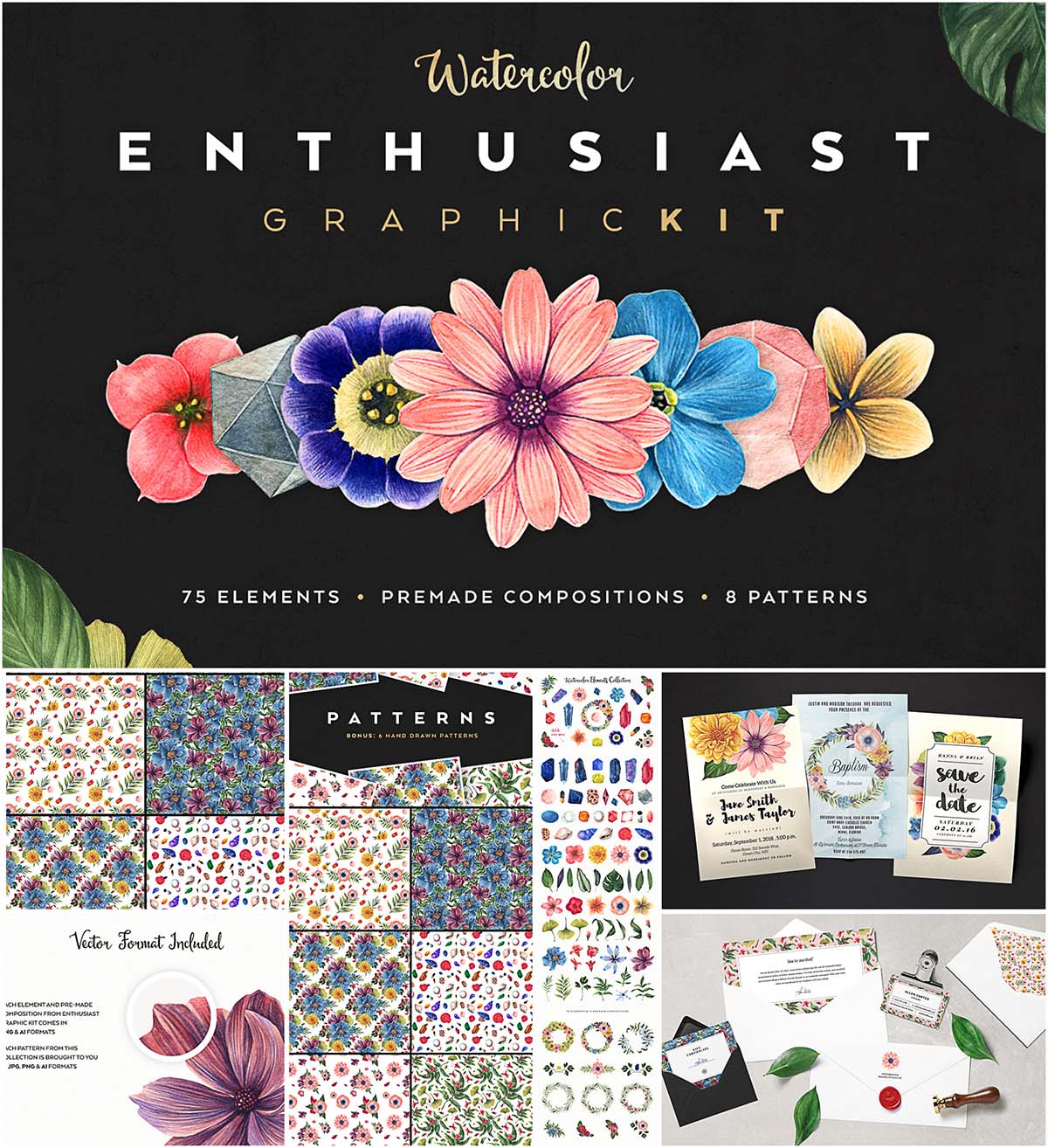 Watercolor enthusiast graphic kit