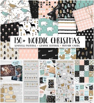 Nordic Christmas seamless patterns and elements