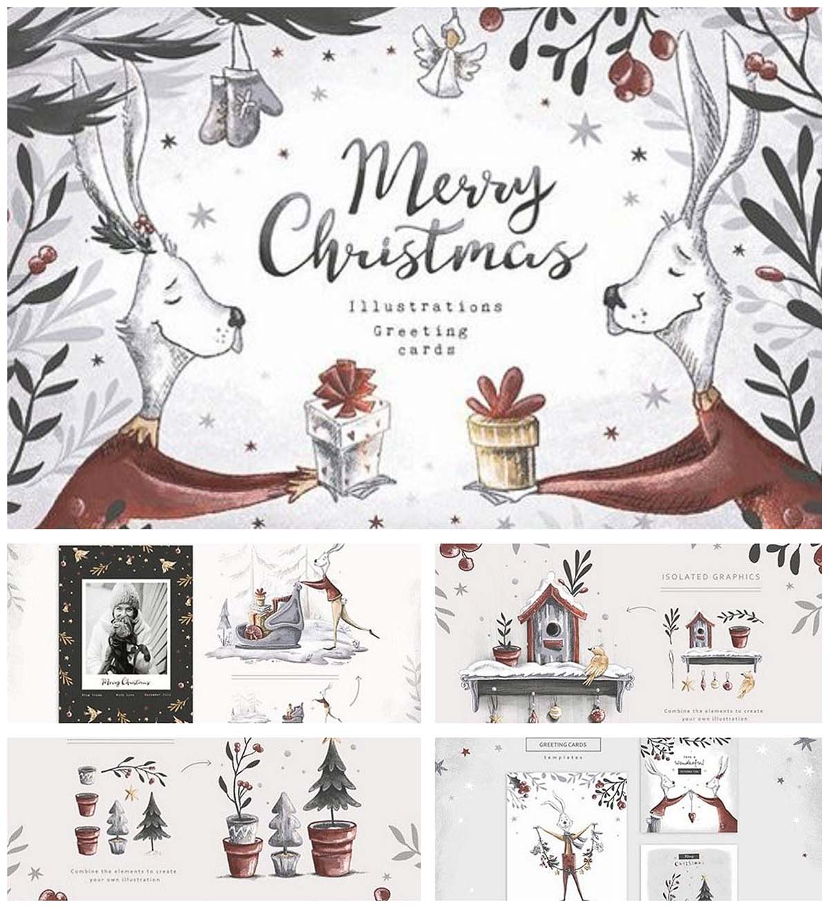 Christmas illustrations and pattern cute collection