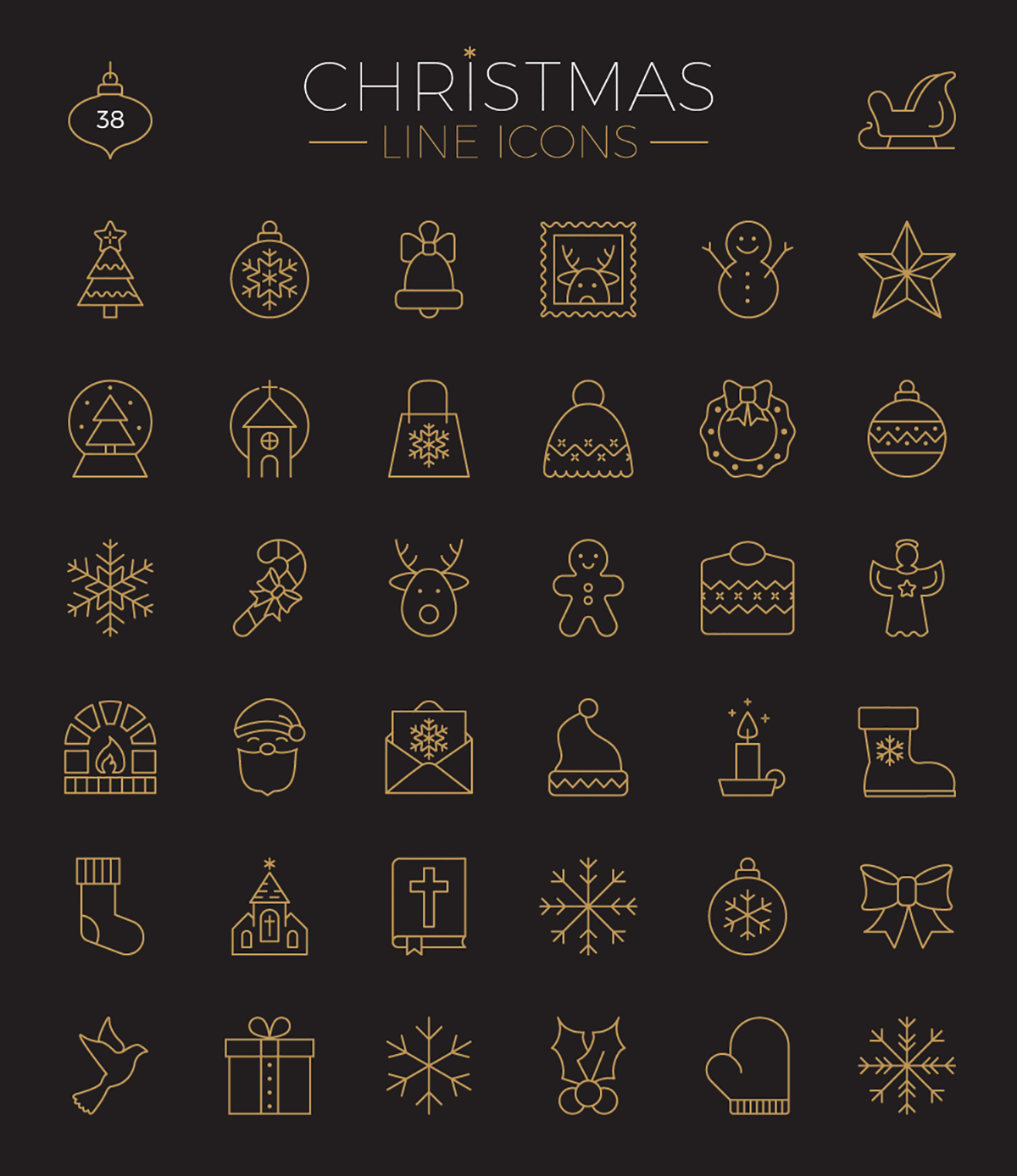 Christmas flat line icons