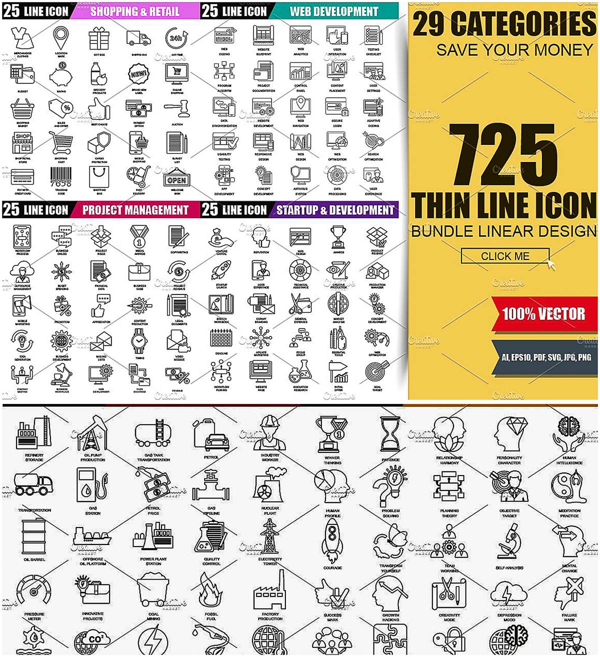 725 thin line business icons