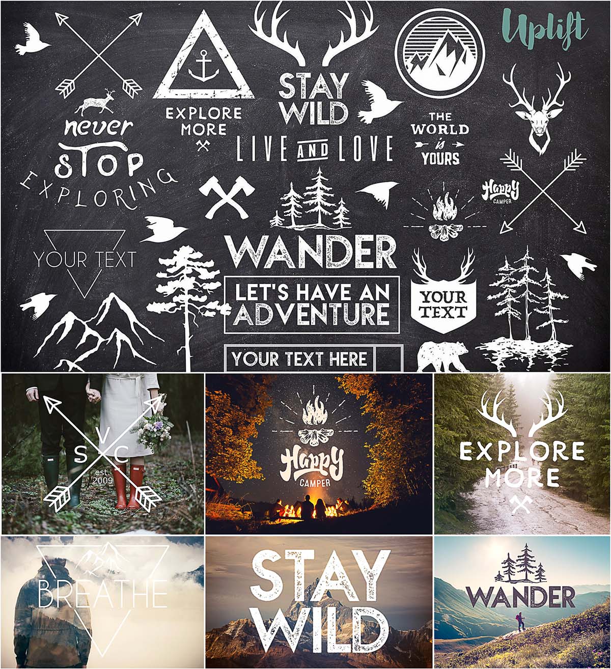 Wanderlust hipster overlays and illustrations