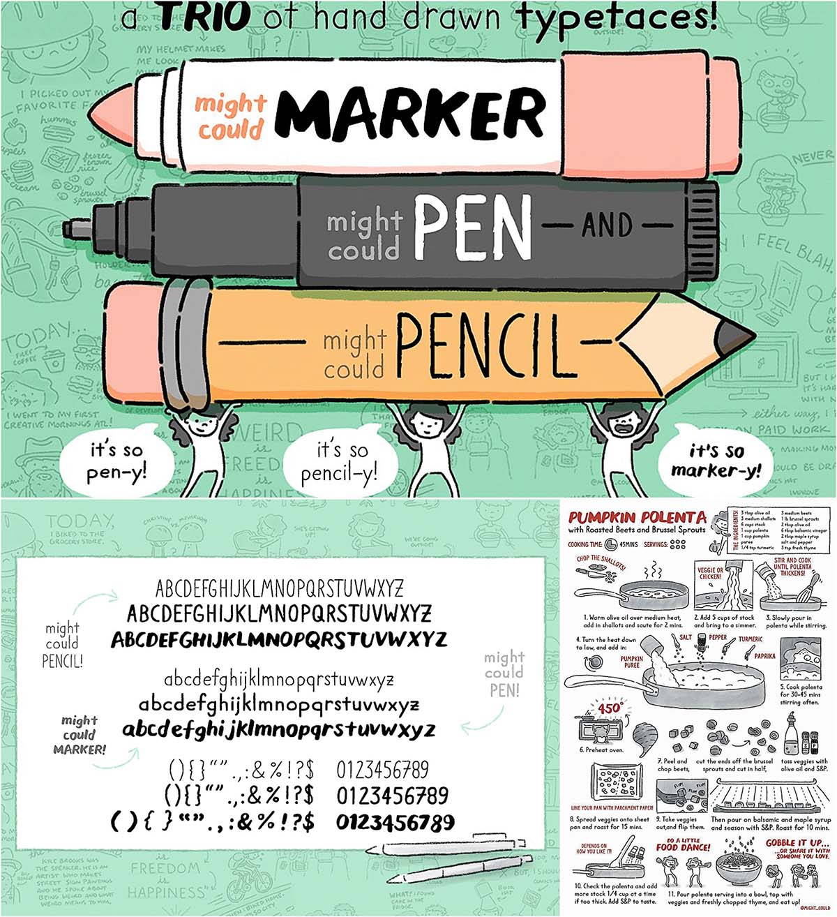 Drawing tools trio fonts marker pen pencil