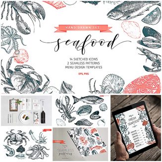 Seafood illustrations set