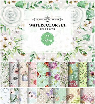 Floral watercolor seamless patterns