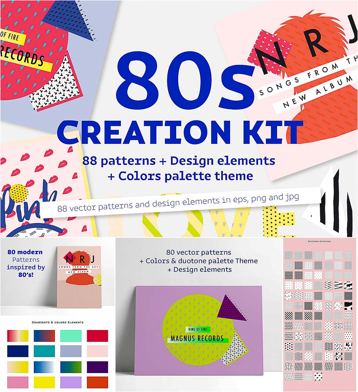 Eighties creation kit with patterns and elements