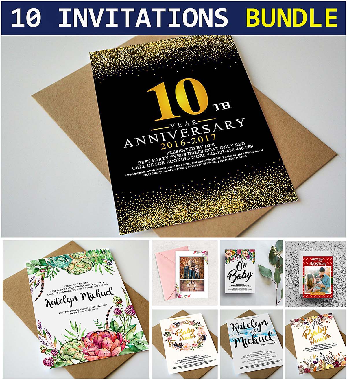 10 invitation wedding birtday card