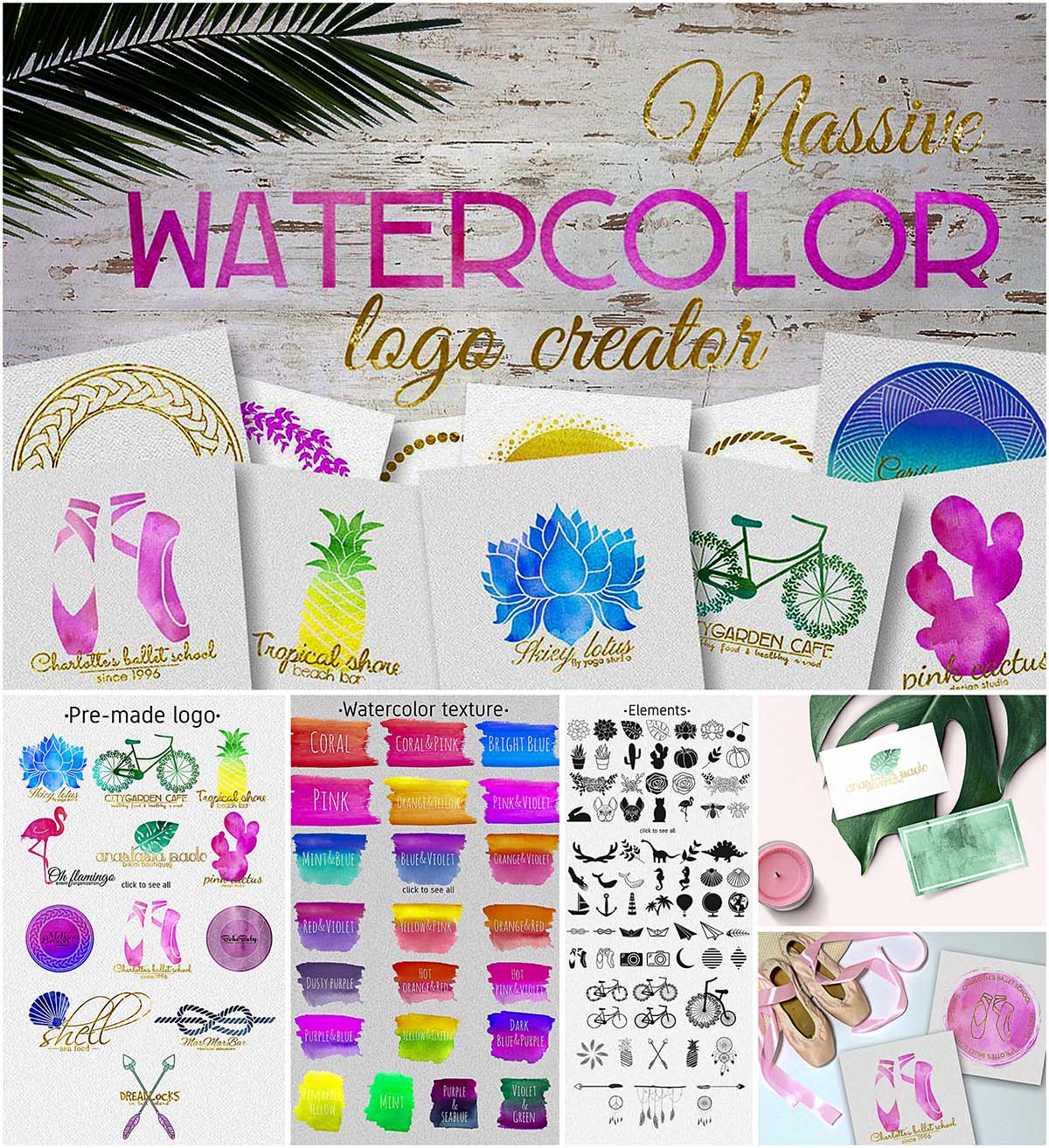 Watercolor logo creator pack